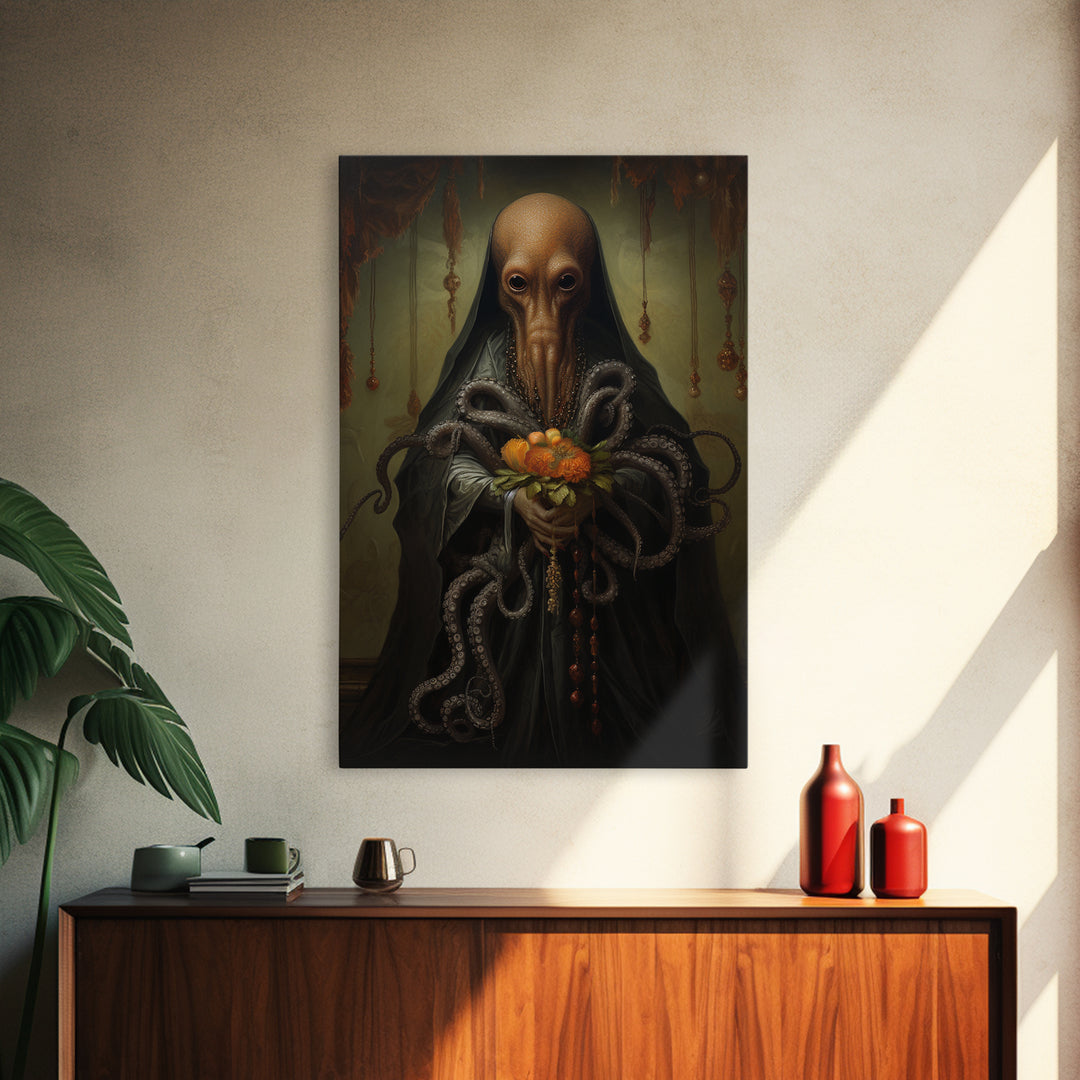 Octopus Matron, Victorian Animal Portrait, Halloween Art, Gothic Whimsy Decor, Anthropomorphic Costume Art
