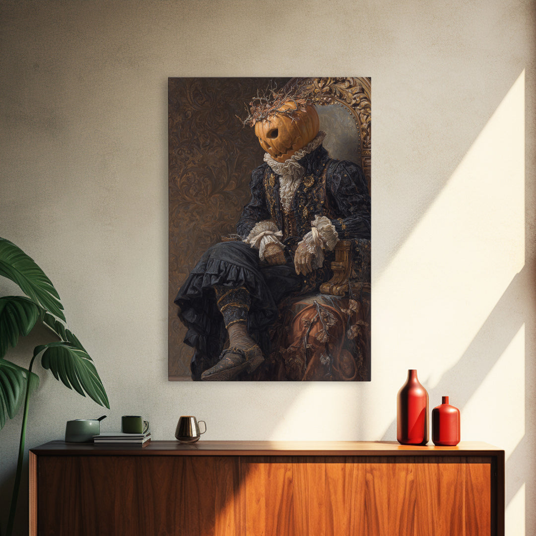The Jack-O'-Lantern King, Macabre Victorian Decor, Vertical Wall Art, Framed Canvas Print, Gothic Wall Decor, Halloween Portrait Art
