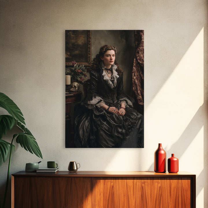 The Moonlit Witch, Macabre Victorian Decor, Vertical Wall Art, Framed Canvas Print, Gothic Wall Decor, Halloween Portrait Art
