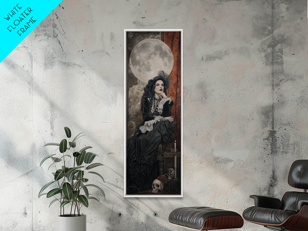 The Moonlit Witch, Dark Academia Wall Art, Tall Narrow Wall Art, Canvas Print, Gothic Wall Decor, Halloween Portrait Art