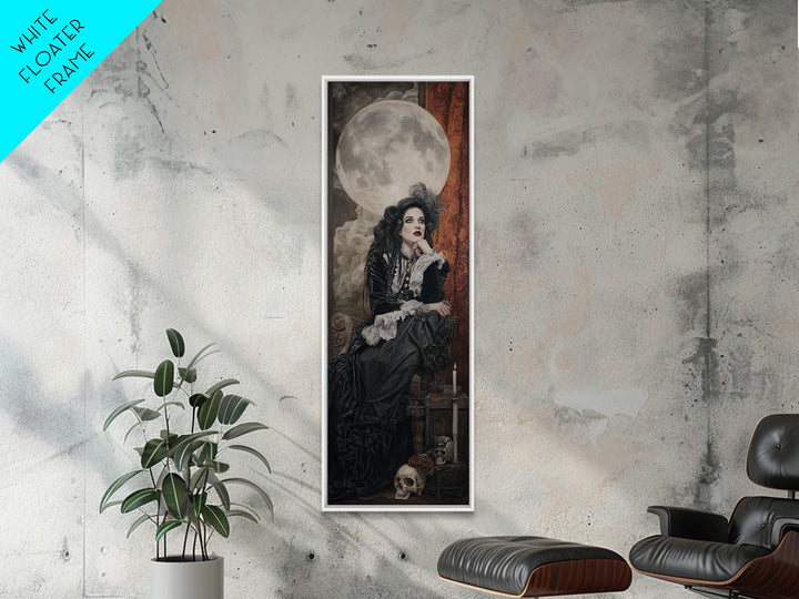 The Moonlit Witch, Dark Academia Wall Art, Tall Narrow Wall Art, Canvas Print, Gothic Wall Decor, Halloween Portrait Art