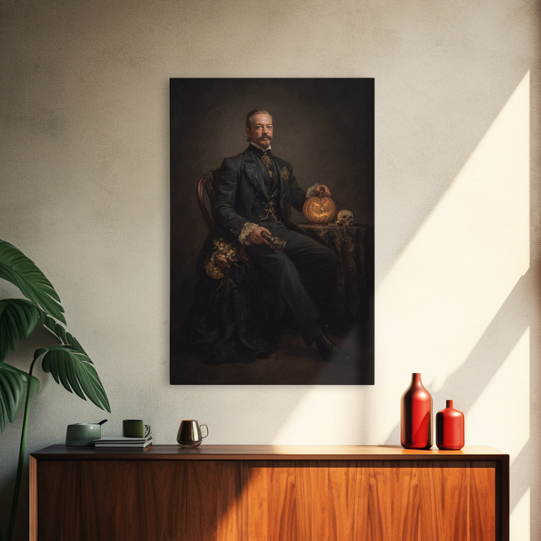 The Headless Horseman, Dark Academia Wall Art, Vertical Wall Art, Canvas Print, Gothic Wall Decor, Halloween Portrait Art, Macabre Wall Art