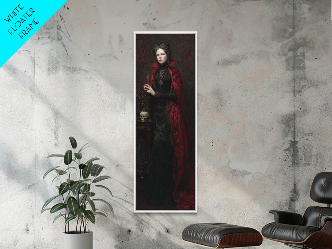 The Crimson Vampire, Antique Gothic Portrait, Tall Narrow Wall Art, Canvas Print, Gothic Wall Decor, Halloween Portrait Art
