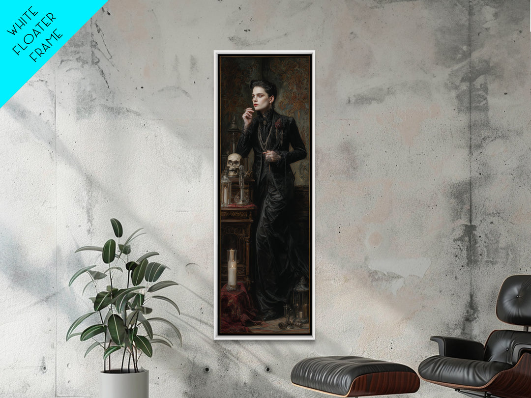 The Graveyard Ghost, Dark Academia Wall Art, Tall Narrow Wall Art, Framed Canvas Print, Gothic Wall Decor, Halloween Portrait Art