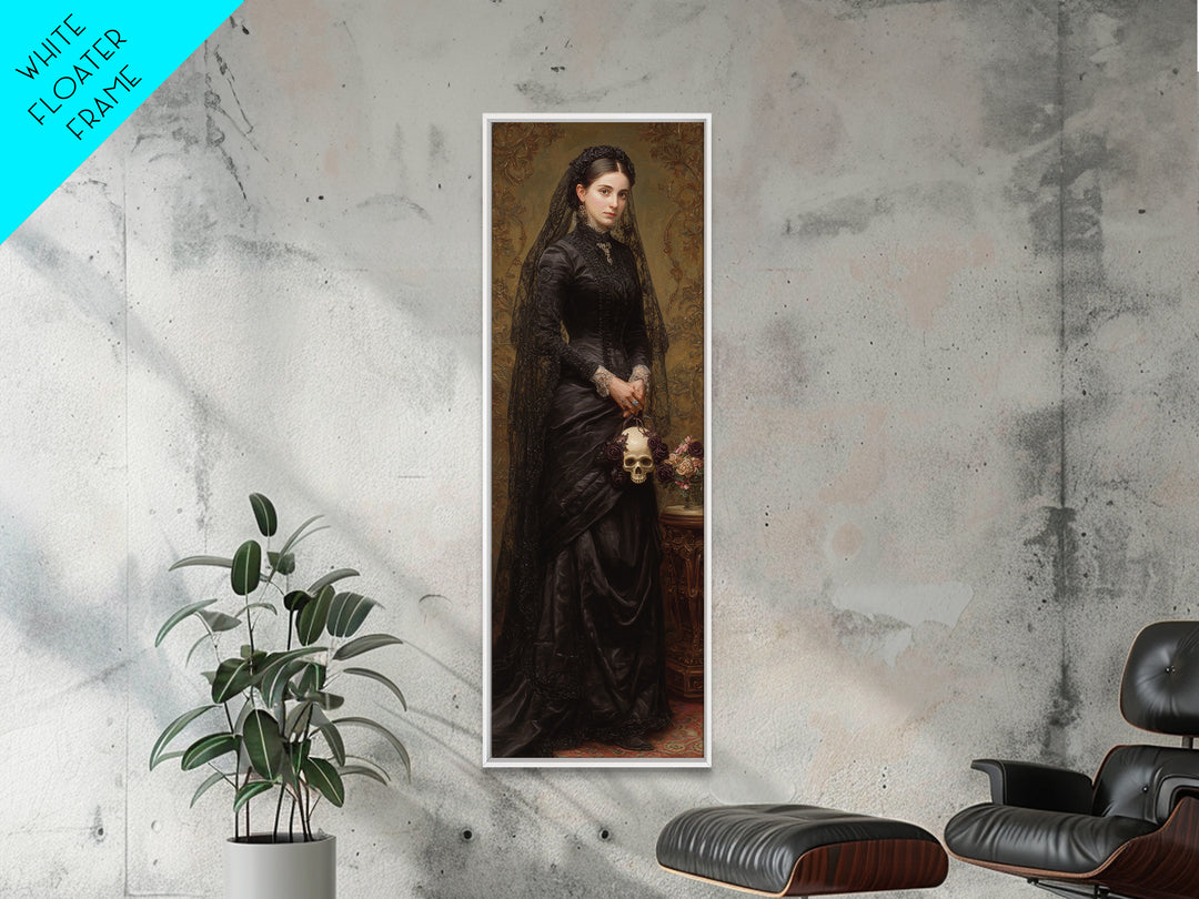 The Skeletal Bride, Dark Academia Wall Art, Tall Narrow Wall Art, Canvas Print, Gothic Wall Decor, Halloween Portrait Art
