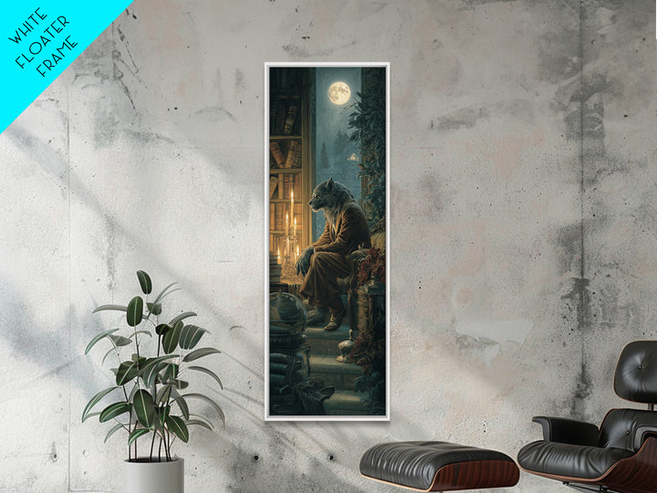 The Moon-Cursed Werewolf, Dark Academia Wall Art, Tall Narrow Wall Art, Framed Canvas Print, Gothic Wall Decor, Halloween Portrait Art