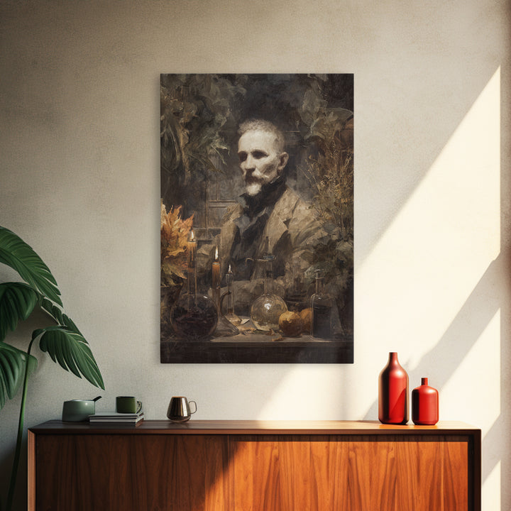 The Mad Alchemist, Macabre Victorian Decor, Vertical Wall Art, Canvas Print, Gothic Wall Decor, Halloween Portrait Art