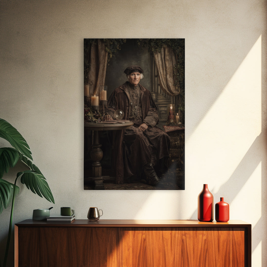 The Midnight Fortune Teller, Macabre Victorian Decor, Vertical Wall Art, Framed Canvas Print, Gothic Wall Decor, Halloween Portrait Art