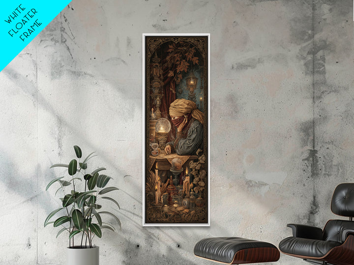 The Midnight Fortune Teller, Victorian Gothic Art, Tall Narrow Wall Art, Framed Canvas Print, Gothic Wall Decor, Halloween Portrait Art