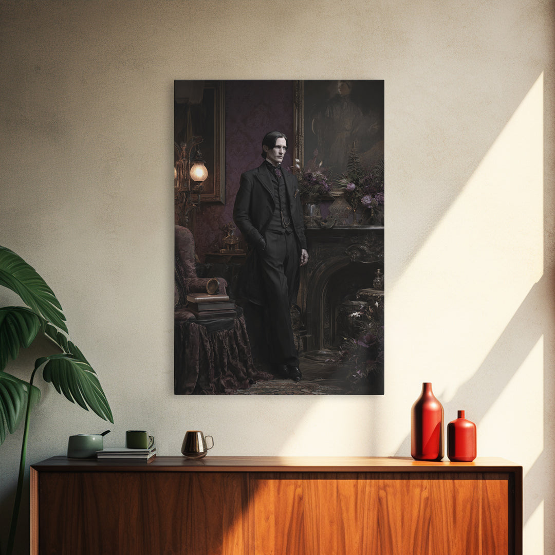 The Sinister Undertaker, Dark Academia Wall Art, Vertical Wall Art, Canvas Print, Gothic Wall Decor, Halloween Portrait Art