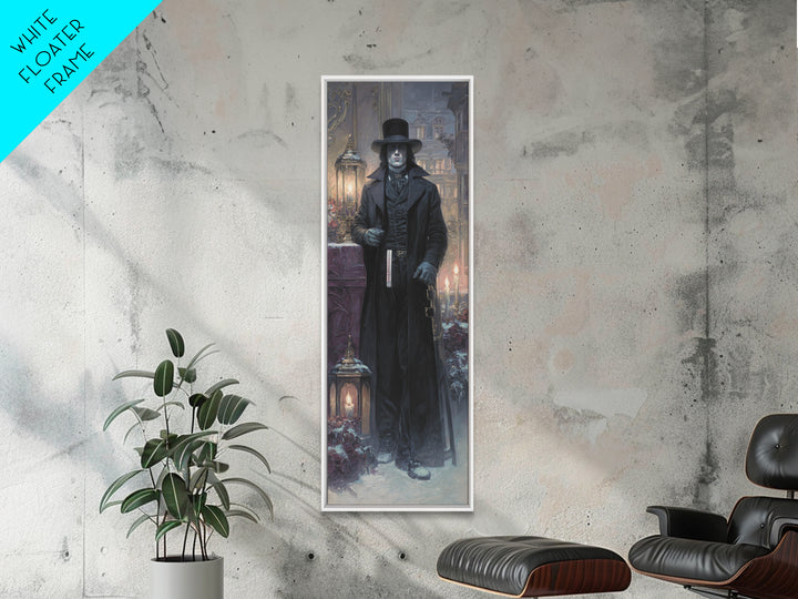 The Sinister Undertaker, Antique Gothic Portrait, Tall Narrow Wall Art, Framed Canvas Print, Gothic Wall Decor, Halloween Portrait Art
