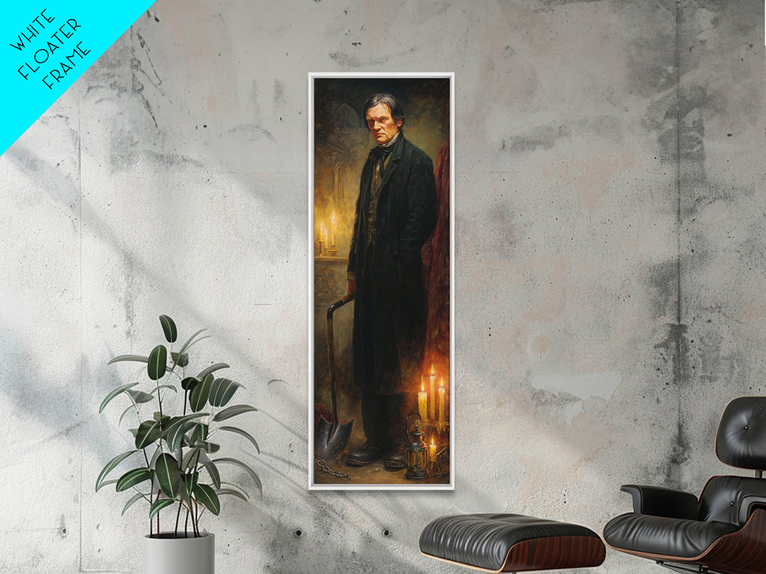 The Lantern Gravedigger, Victorian Gothic Art, Tall Narrow Wall Art, Framed Canvas Print, Gothic Wall Decor, Halloween Portrait Art