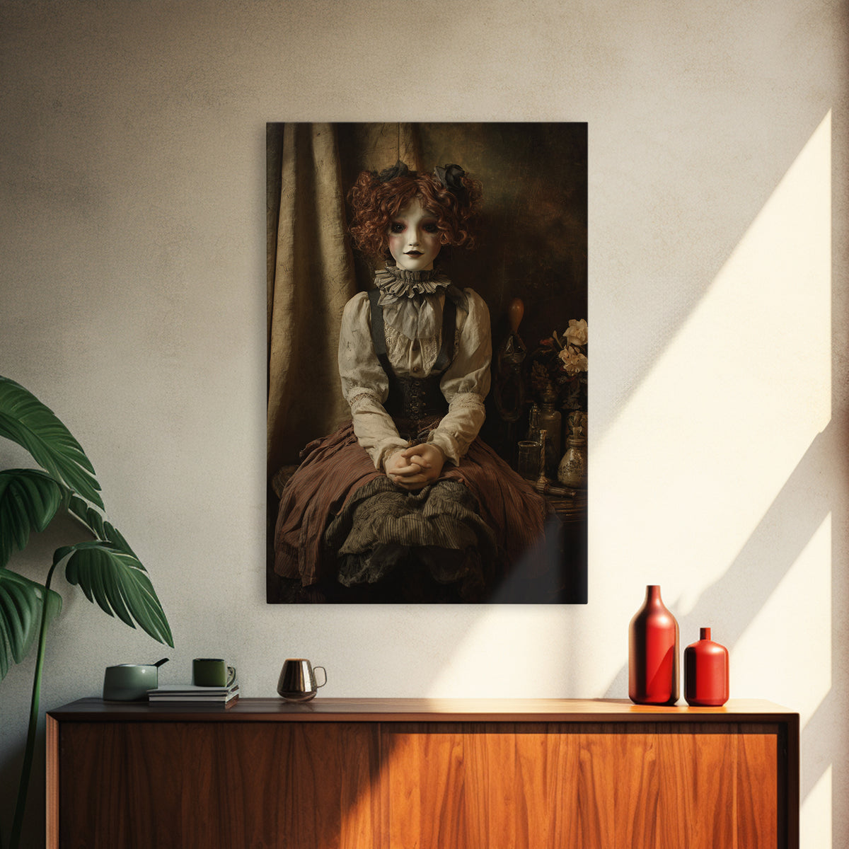 The Haunted Porcelain Doll, Victorian Gothic Art, Vertical Wall Art, Canvas Print, Gothic Wall Decor, Halloween Portrait Art