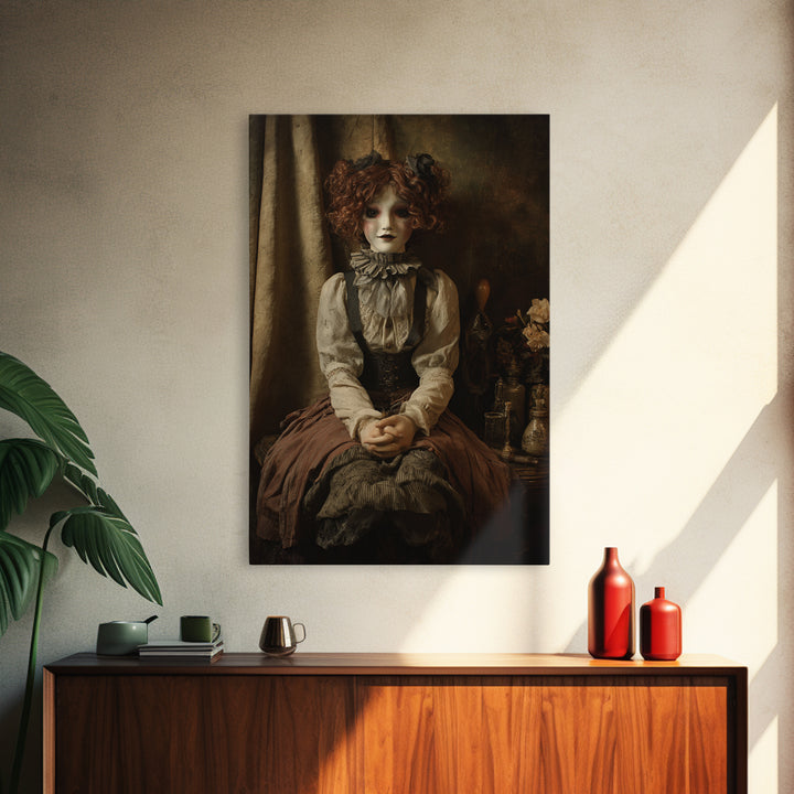 The Haunted Porcelain Doll, Victorian Gothic Art, Vertical Wall Art, Canvas Print, Gothic Wall Decor, Halloween Portrait Art