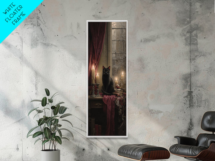 The Black Cat Familiar, Macabre Victorian Decor, Tall Narrow Wall Art, Canvas Print, Gothic Wall Decor, Halloween Portrait Art