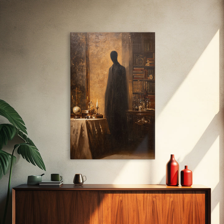 The Shadow Person, Macabre Victorian Decor, Vertical Wall Art, Framed Canvas Print, Gothic Wall Decor, Halloween Portrait Art