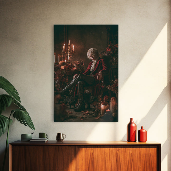 The Gargoyle Sentinel, Victorian Horror Portrait, Vertical Wall Art, Canvas Print, Gothic Wall Decor, Halloween Portrait Art