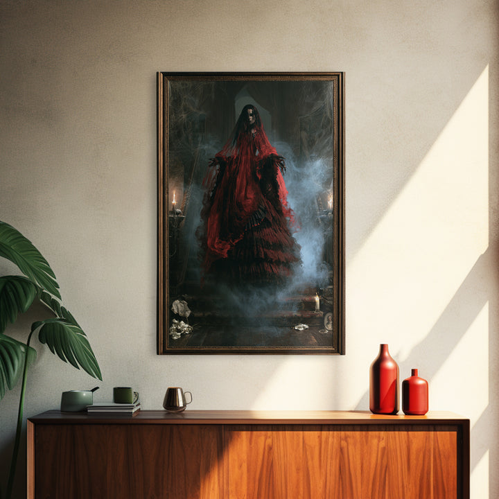 The Tattered Wraith, Victorian Gothic Art, Vertical Wall Art, Framed Canvas Print, Gothic Wall Decor, Halloween Portrait Art