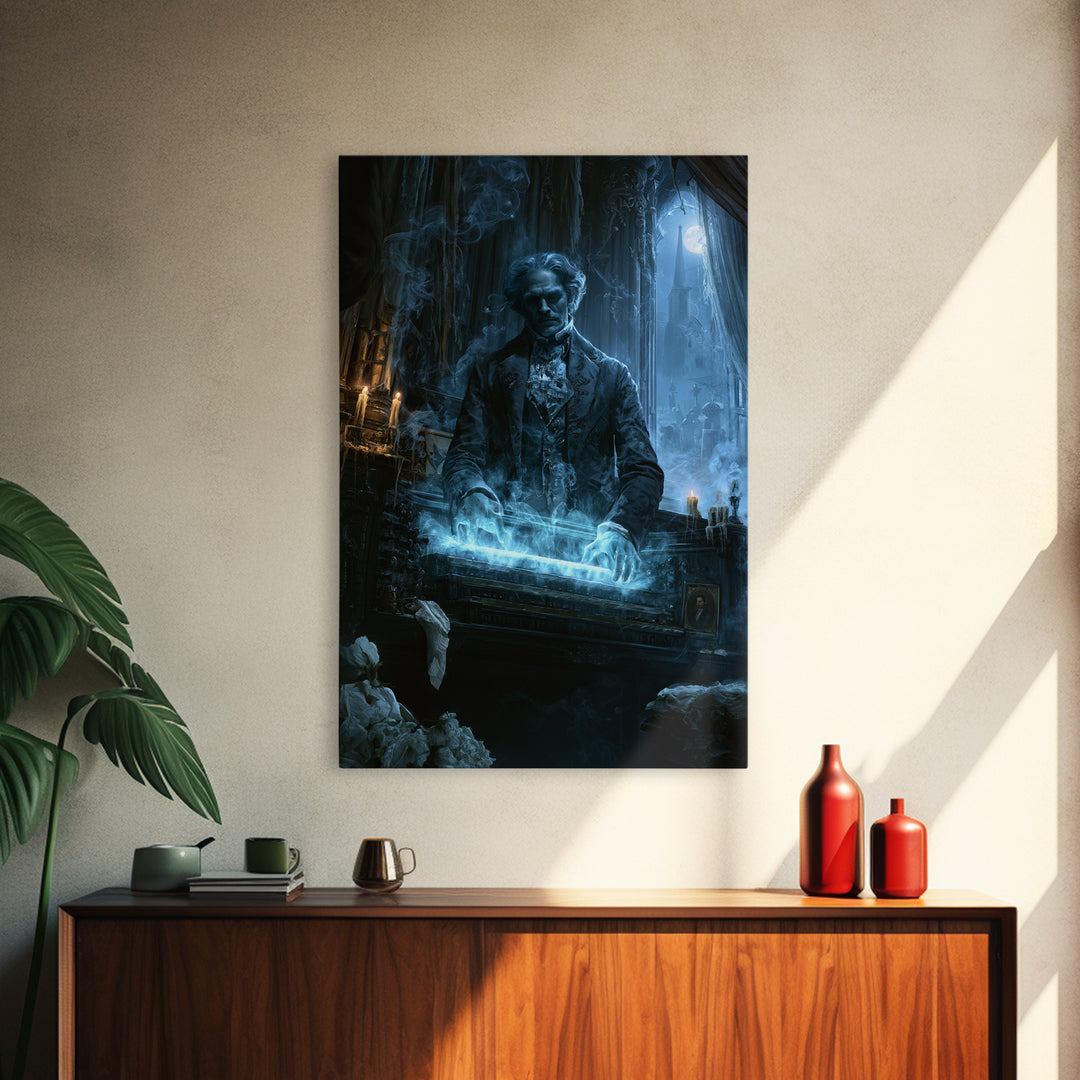 The Phantom Organist, Dark Academia Wall Art, Vertical Wall Art, Framed Canvas Print, Gothic Wall Decor, Halloween Portrait Art