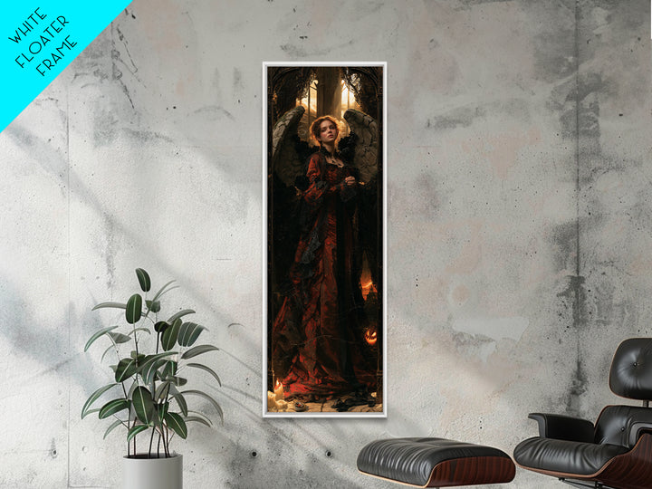 The Weeping Cemetery Angel, Macabre Victorian Decor, Tall Narrow Wall Art, Framed Canvas Print, Gothic Wall Decor, Halloween Portrait Art