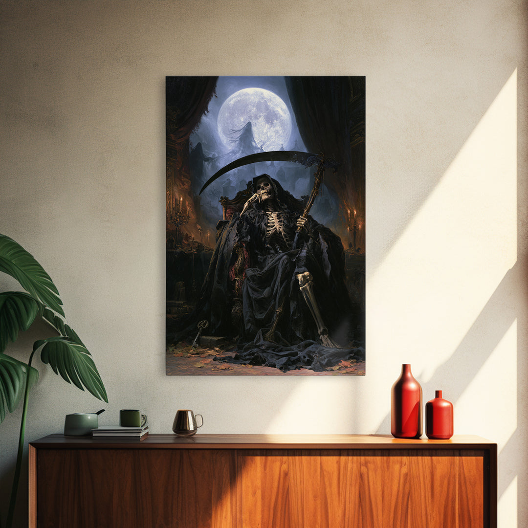 The Fog-Bound Reaper, Victorian Horror Portrait, Vertical Wall Art, Framed Canvas Print, Gothic Wall Decor, Halloween Portrait Art