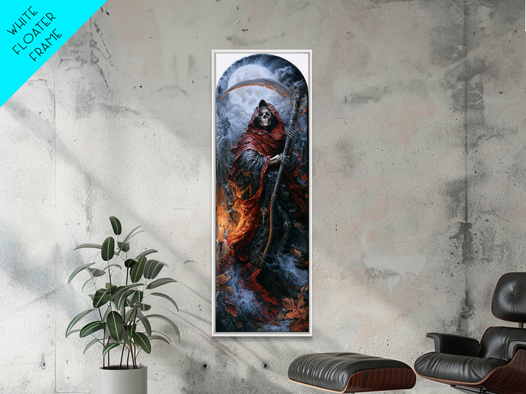 The Fog-Bound Reaper, Victorian Horror Portrait, Tall Narrow Wall Art, Framed Canvas Print, Gothic Wall Decor, Halloween Portrait Art