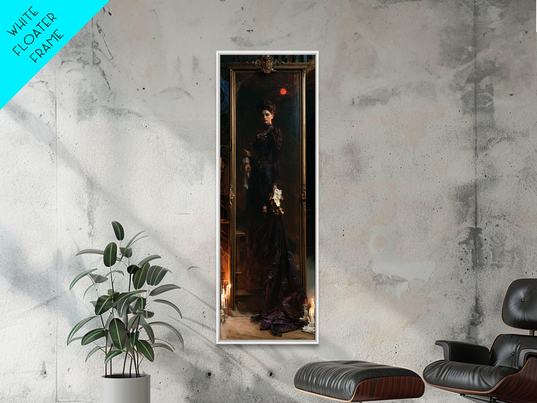 The Mirror Spirit, Dark Academia Wall Art, Tall Narrow Wall Art, Canvas Print, Gothic Wall Decor, Halloween Portrait Art, Horror Wall Art