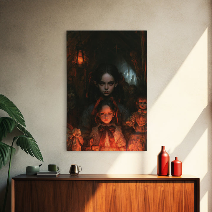 The Attic Whisperer, Victorian Horror Portrait, Vertical Wall Art, Canvas Print, Gothic Wall Decor, Halloween Portrait Art