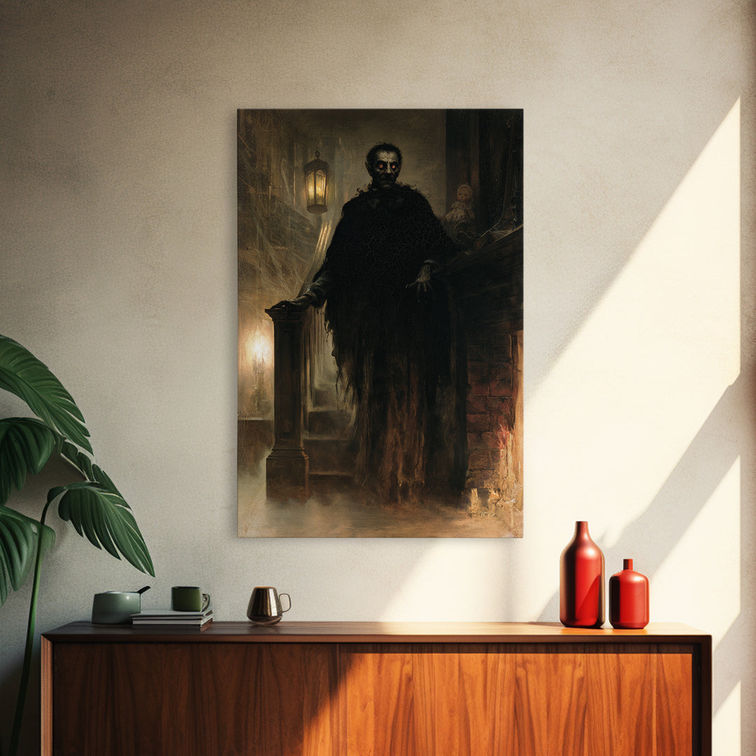 The Chimney Phantom, Victorian Horror Portrait, Vertical Wall Art, Framed Canvas Print, Gothic Wall Decor, Halloween Portrait Art