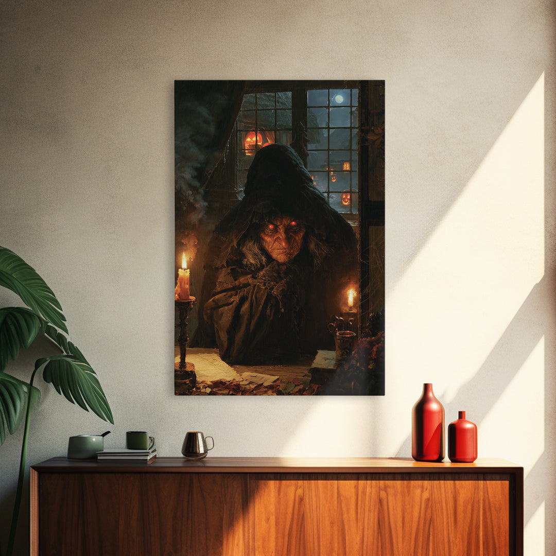 The Red-Eyed Night Hag, Antique Gothic Portrait, Vertical Wall Art, Framed Canvas Print, Gothic Wall Decor, Halloween Portrait Art