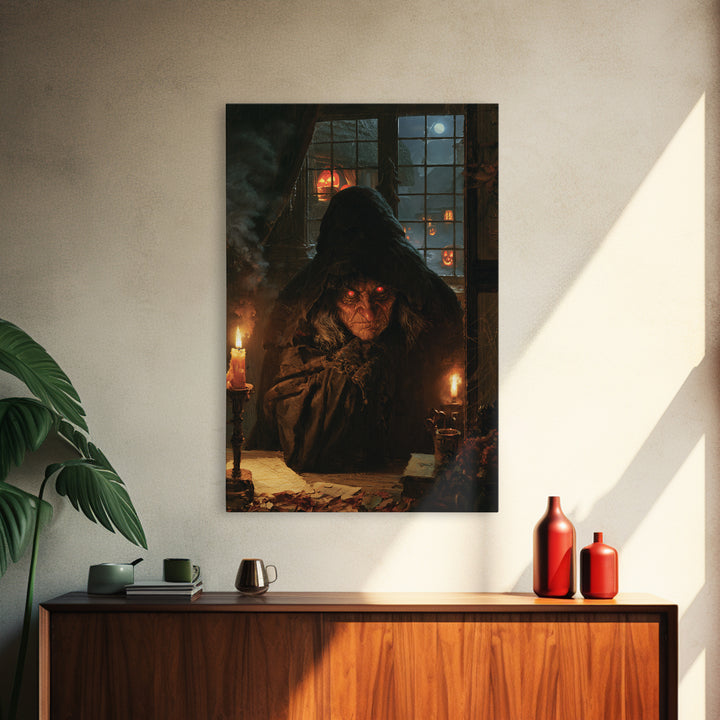 The Red-Eyed Night Hag, Antique Gothic Portrait, Vertical Wall Art, Framed Canvas Print, Gothic Wall Decor, Halloween Portrait Art
