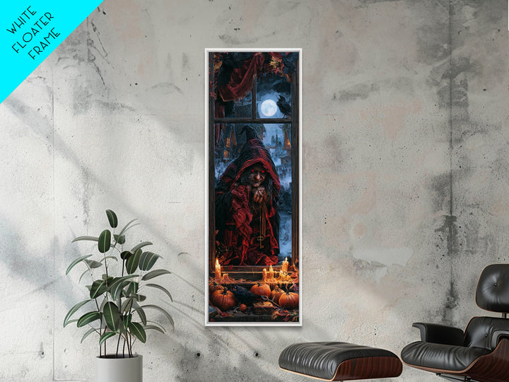 The Red-Eyed Night Hag, Victorian Horror Portrait, Tall Narrow Wall Art, Framed Canvas Print, Gothic Wall Decor, Halloween Portrait Art