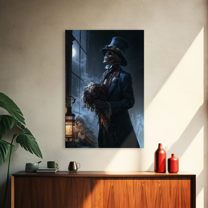 The Ghostly Groom, Macabre Victorian Decor, Vertical Wall Art, Framed Canvas Print, Gothic Wall Decor, Halloween Portrait Art