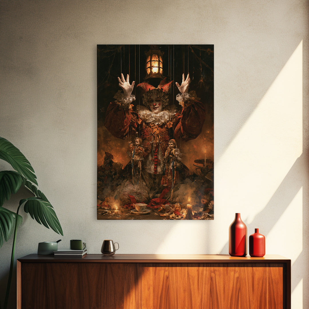The Marionette Master, Macabre Victorian Decor, Vertical Wall Art, Framed Canvas Print, Gothic Wall Decor, Halloween Portrait Art
