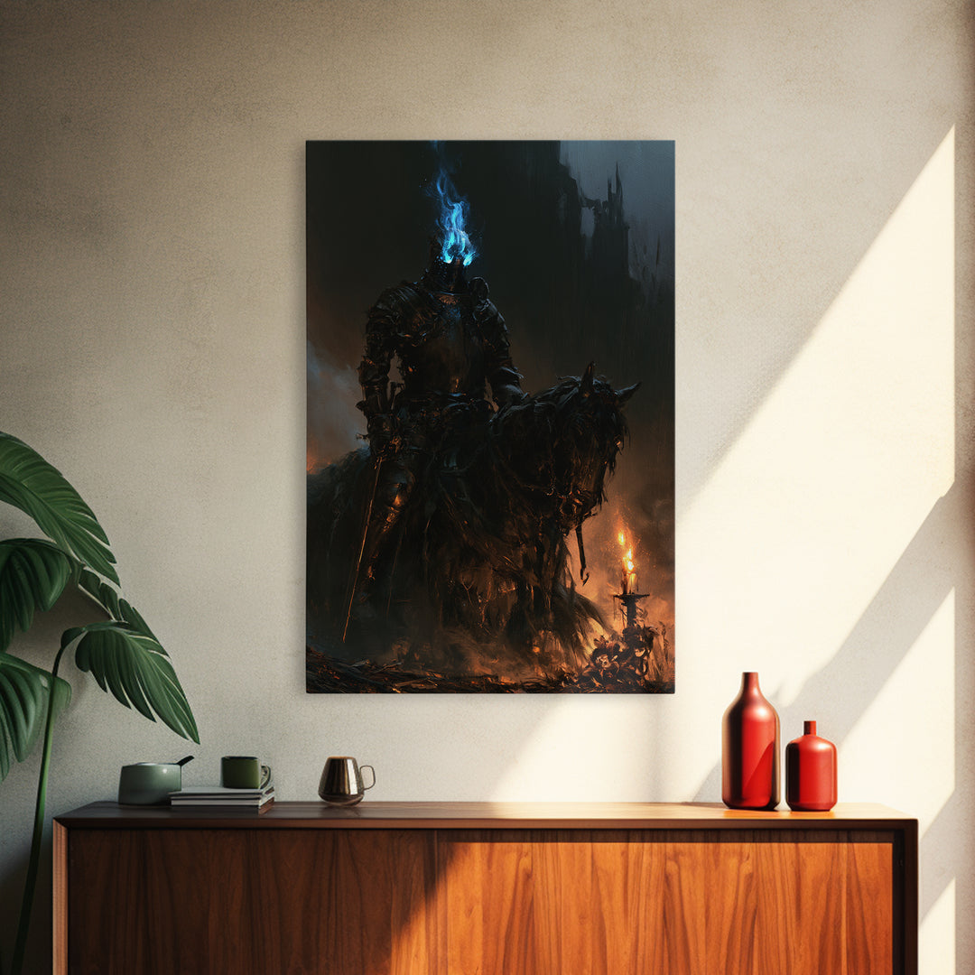The Spectral Knight, Antique Gothic Portrait, Vertical Wall Art, Canvas Print, Gothic Wall Decor, Halloween Portrait Art, Statement Wall Art