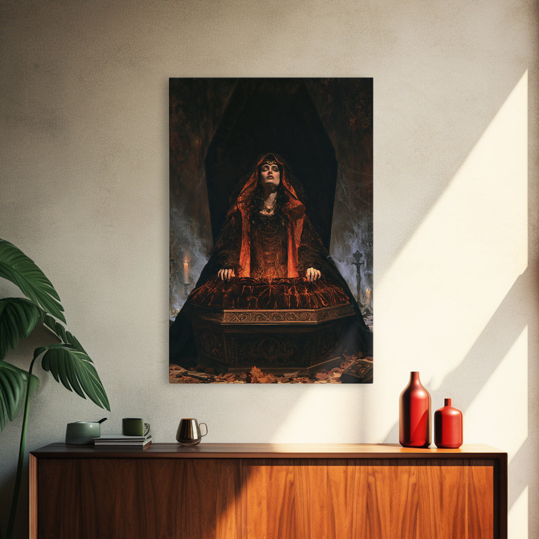 The Coffin Sleeper, Antique Gothic Portrait, Vertical Wall Art, Canvas Print, Gothic Wall Decor, Halloween Portrait Art, Horror Wall Art