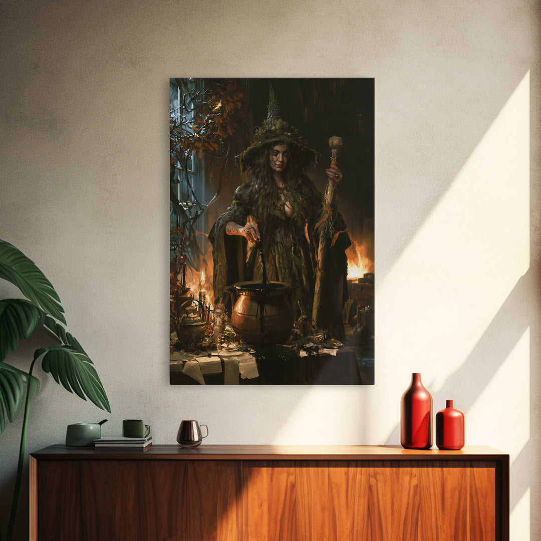 The Swamp Witch, Dark Academia Wall Art, Vertical Wall Art, Canvas Print, Gothic Wall Decor, Halloween Portrait Art, Collectible Wall Decor