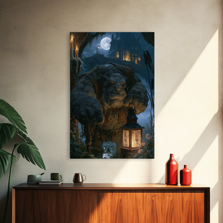 The Bridge Troll At Midnight, Victorian Horror Portrait, Vertical Wall Art, Canvas Print, Gothic Wall Decor, Halloween Portrait Art