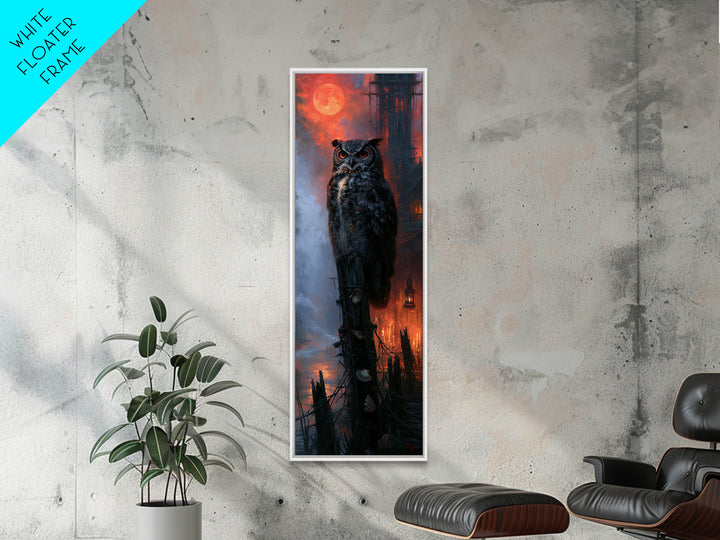 The Owl-Faced Omen, Macabre Victorian Decor, Tall Narrow Wall Art, Canvas Print, Gothic Wall Decor, Halloween Portrait Art, Dark Fantasy Art