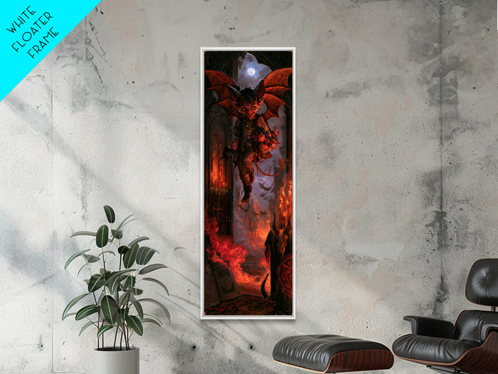 The Bat-Winged Imp, Macabre Victorian Decor, Tall Narrow Wall Art, Canvas Print, Gothic Wall Decor, Halloween Portrait Art