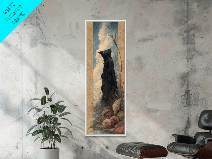 The Red-Eyed Moth Creature, Dark Academia Wall Art, Tall Narrow Wall Art, Canvas Print, Gothic Wall Decor, Halloween Portrait Art