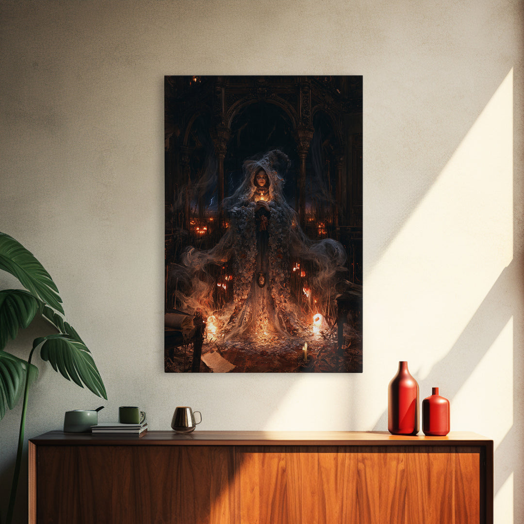 The Salt-Marsh Witch, Victorian Horror Portrait, Vertical Wall Art, Framed Canvas Print, Gothic Wall Decor, Halloween Portrait Art