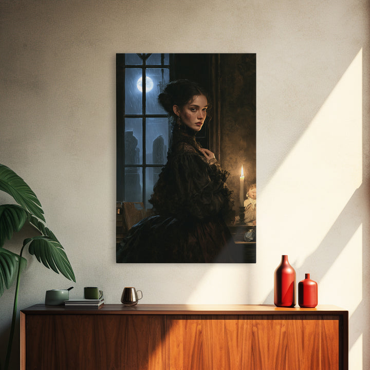 The Stone-Circle Spirit, Antique Gothic Portrait, Vertical Wall Art, Framed Canvas Print, Gothic Wall Decor, Halloween Portrait Art