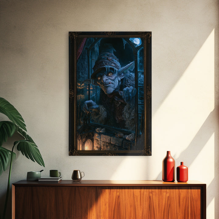 The Frost Goblin, Macabre Victorian Decor, Vertical Wall Art, Framed Canvas Print, Gothic Wall Decor, Halloween Portrait Art