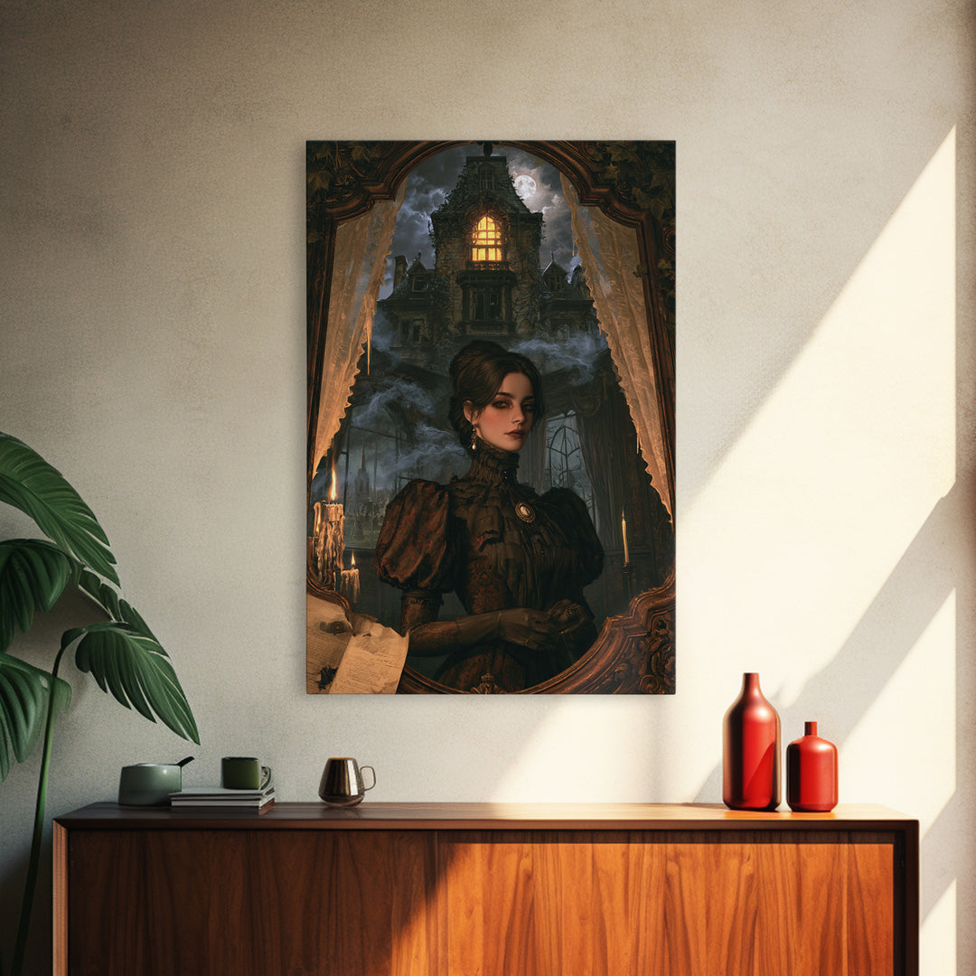 The Haunted Manor, Victorian Gothic Art, Vertical Wall Art, Canvas Print, Gothic Wall Decor, Halloween Portrait Art, Seasonal Home Decor