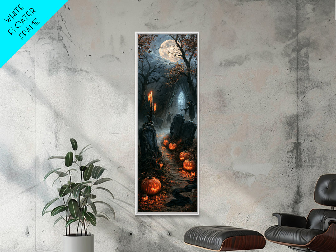The Moonlit Cemetery, Victorian Gothic Art, Tall Narrow Wall Art, Canvas Print, Gothic Wall Decor, Halloween Portrait Art, Gothic Home Decor