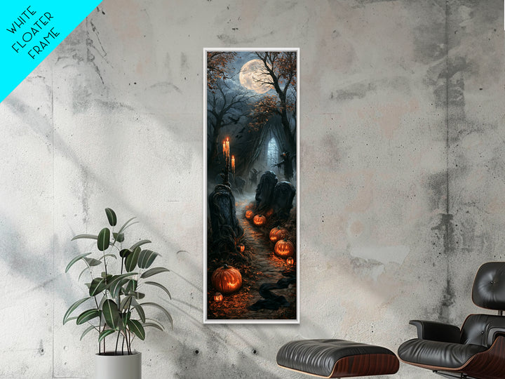 The Moonlit Cemetery, Victorian Gothic Art, Tall Narrow Wall Art, Canvas Print, Gothic Wall Decor, Halloween Portrait Art, Gothic Home Decor