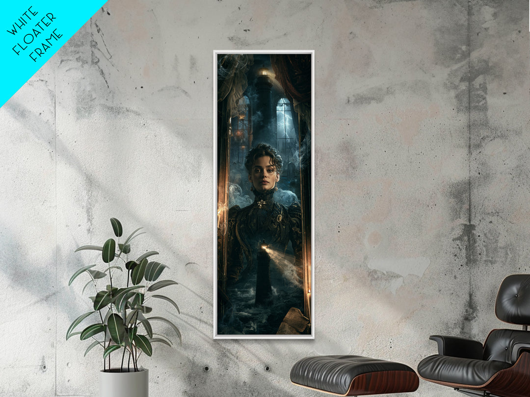 The Cursed Lighthouse, Antique Gothic Portrait, Tall Narrow Wall Art, Framed Canvas Print, Gothic Wall Decor, Halloween Portrait Art