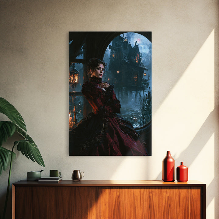 The Foggy Swamp Shack, Victorian Gothic Art, Vertical Wall Art, Canvas Print, Gothic Wall Decor, Halloween Portrait Art