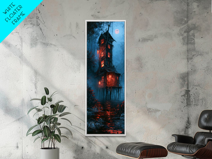 The Foggy Swamp Shack, Antique Gothic Portrait, Tall Narrow Wall Art, Framed Canvas Print, Gothic Wall Decor, Halloween Portrait Art